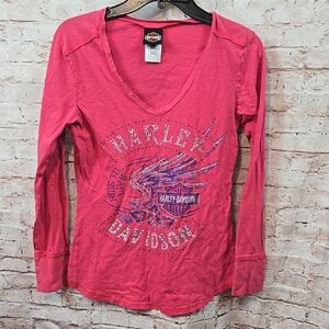 Harley-Davidson Women's Pink Long Sleeve Top Medium